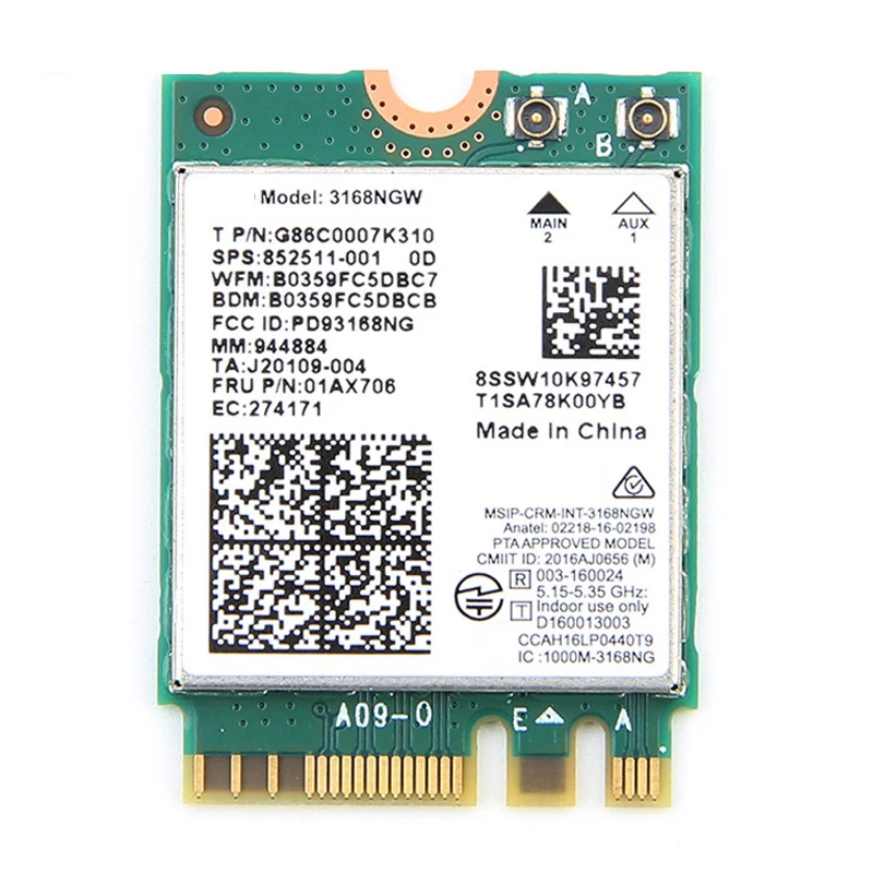 Двухдиапазонный беспроводной для 3168 3168NGW 433 Мбит/с Bluetooth 4,2 802.11Ac NGFF WiFi сетевая карта