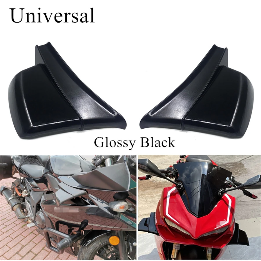 Универсальные мотоциклетные глянцевые черные боковые черные крылышки, ветровое оперение, накладка на спойлер, воздушный дефлектор