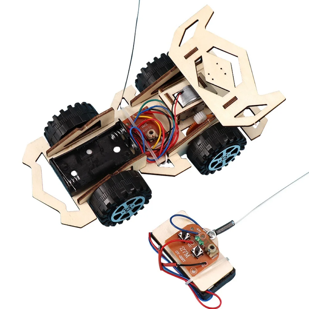 Детская деревянная сборка своими руками 4-Канальная Электрическая радиоуправляемая модель гоночного автомобиля, научный эксперимент, игрушка, Интересная Сборка своими руками, Радиоуправляемая модель автомобиля, подарки