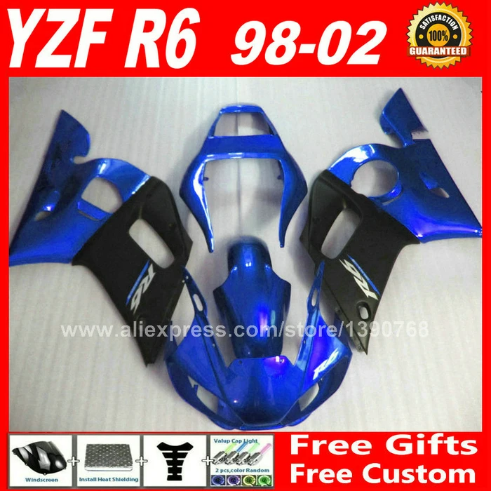 Комплект обтекателей для 1998-2002 YAMAHA R6 1999 2000 2001 YZFR6 кузов yzf-r6 синий матовый черный 98 99 00 01 02 комплекты обтекателей N6S4