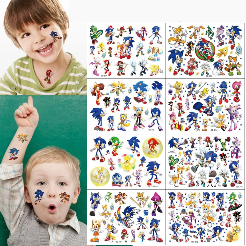 Аниме Мультфильм Sonic The Hedgehog Детская наклейка с татуировкой, временная наклейка с татуировкой, сделай САМ, детская игрушка, водонепроницаемые наклейки с татуировками