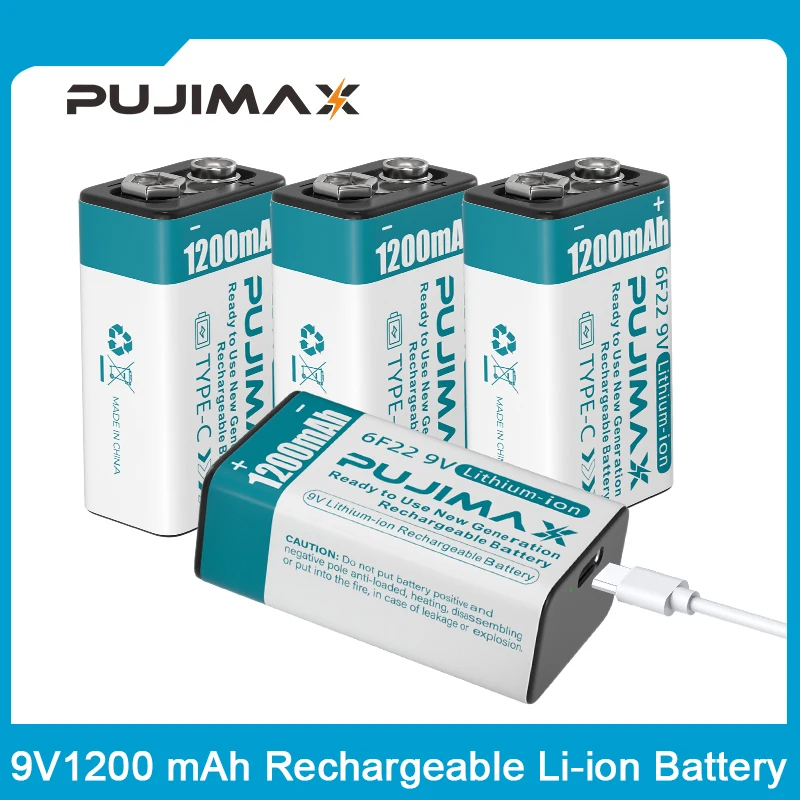 PUJIMAX 9V Type-C 1200 мАч Литий-ионная Аккумуляторная Батарея Литиевая Батарея Для Микрофона Мультиметра С Батарейным Отсеком Горячая Распродажа