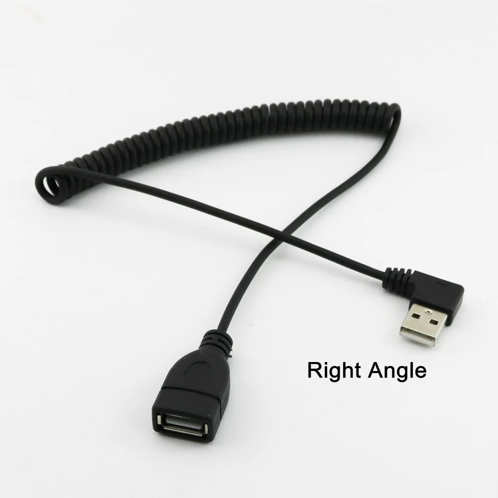 10 шт. Спиральный кабель-адаптер для передачи данных USB 2.0 A с прямым углом к гнезду 1,5 м