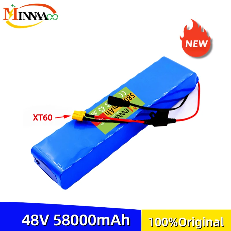 Minnaaoo новый 48V 60Ah 13s2p 18650 1000W 54,6mah 38000v аккумулятор высокой мощности для электровелосипеда с BMS и зарядным устройством XT60