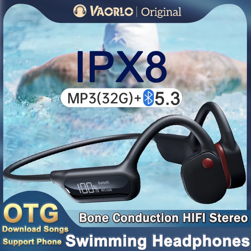 Наушники Bluetooth 5.3 с костной проводимостью Беспроводная IPX8 Водонепроницаемая гарнитура 32 ГБ MP3-плеер Ушной крючок для плавания с дисплеем питания микрофона