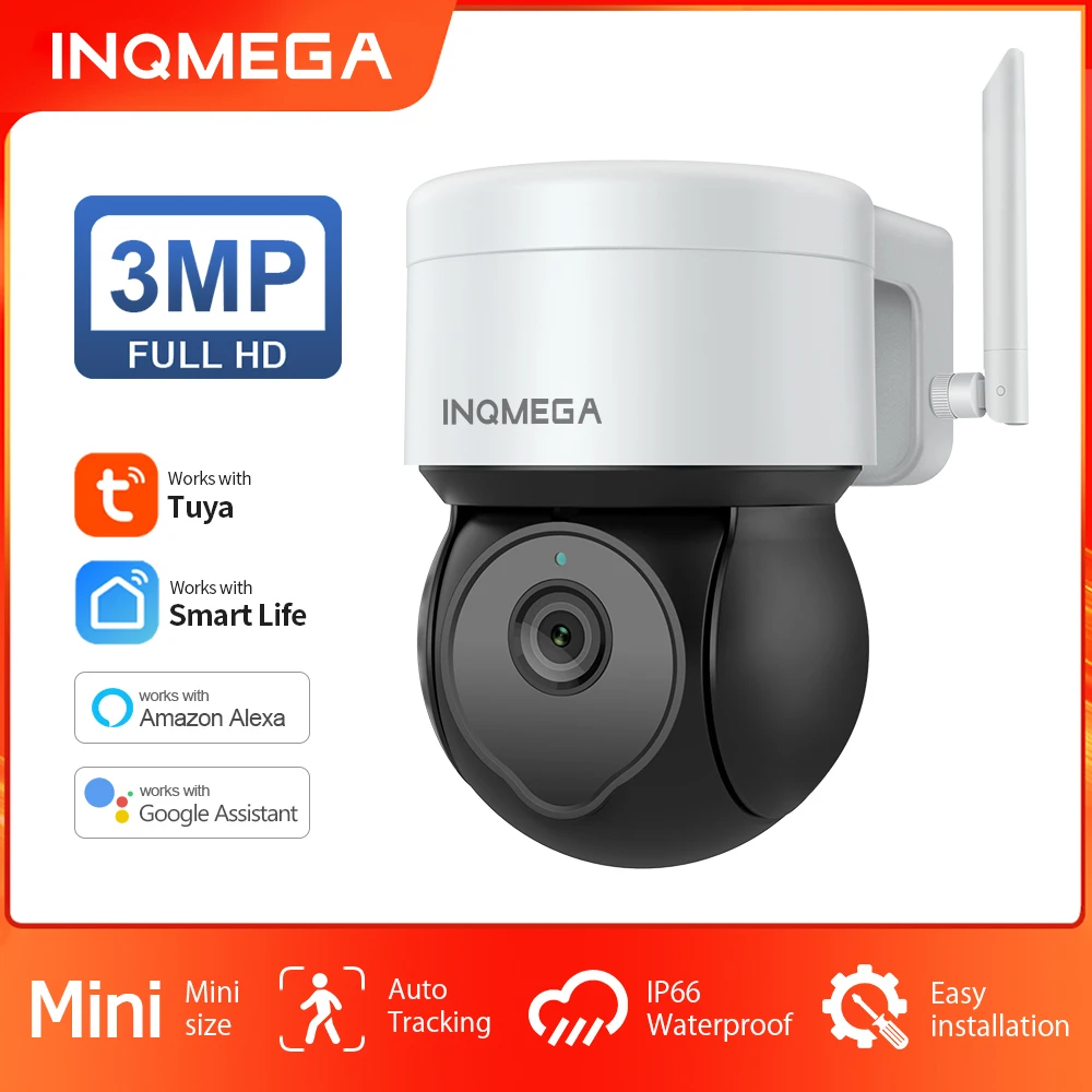 INQMEGA 3MP PTZ IP-камера Tuya Smart Life Беспроводная Камера Видеонаблюдения Наружная Google Home Alexa Камеры Автоматического Слежения