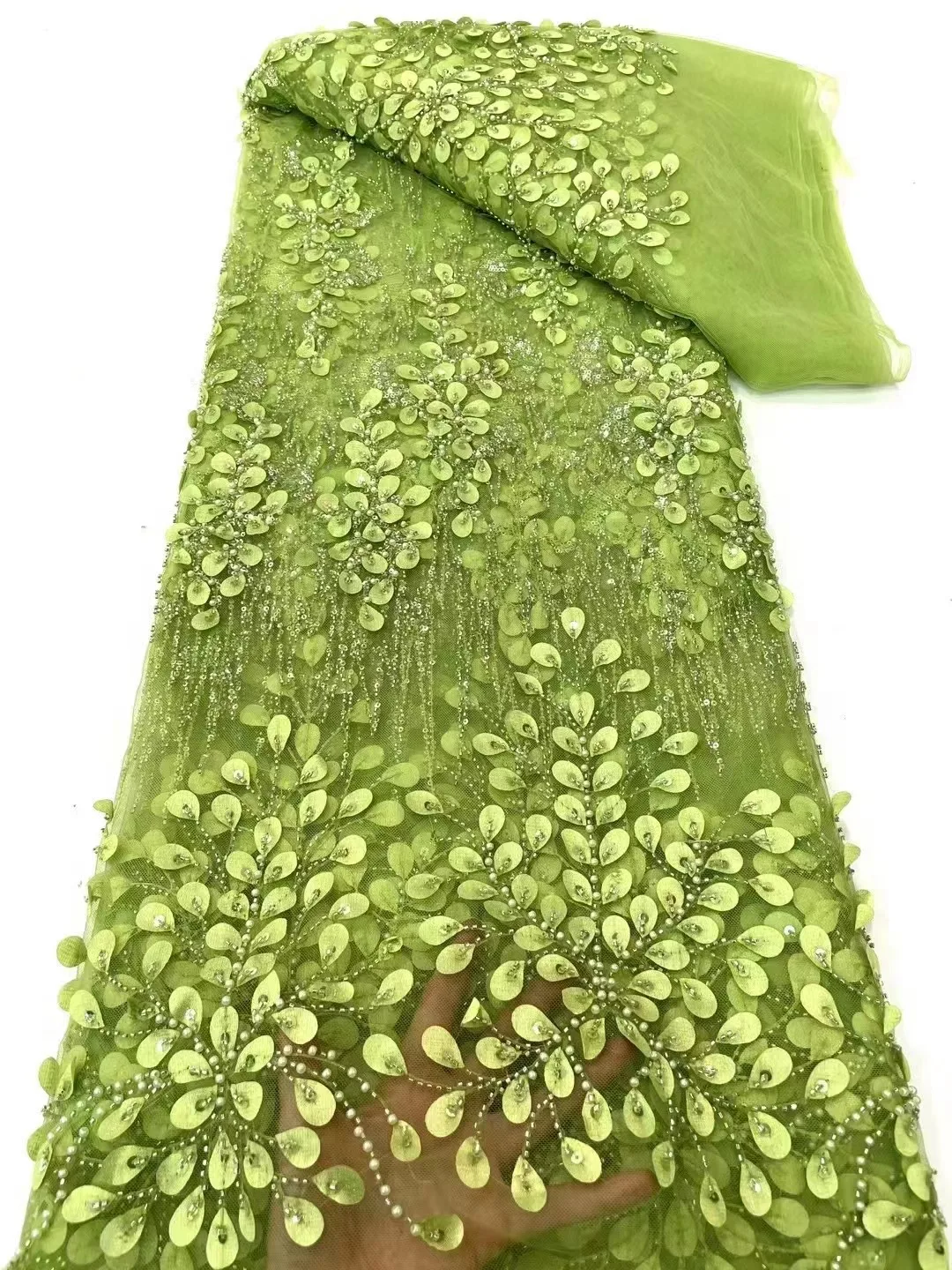 Африканская кружевная ткань 5 ярдов 2023 вышивка нигерийским бисером, высококачественные 3D блестки, французское сетчатое кружево для роскошного свадебного платья