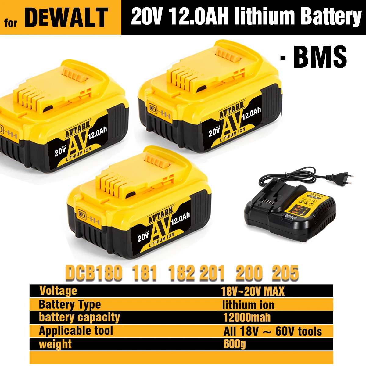 1 ~ 3 упаковки Для DeWalt 20V 20 Вольт Макс 6.0AH литиевая батарея DCB206-2 DCB205-2 DCB200 DCB182 DCB180 DCB181 DCB182 DCB201 DCD740