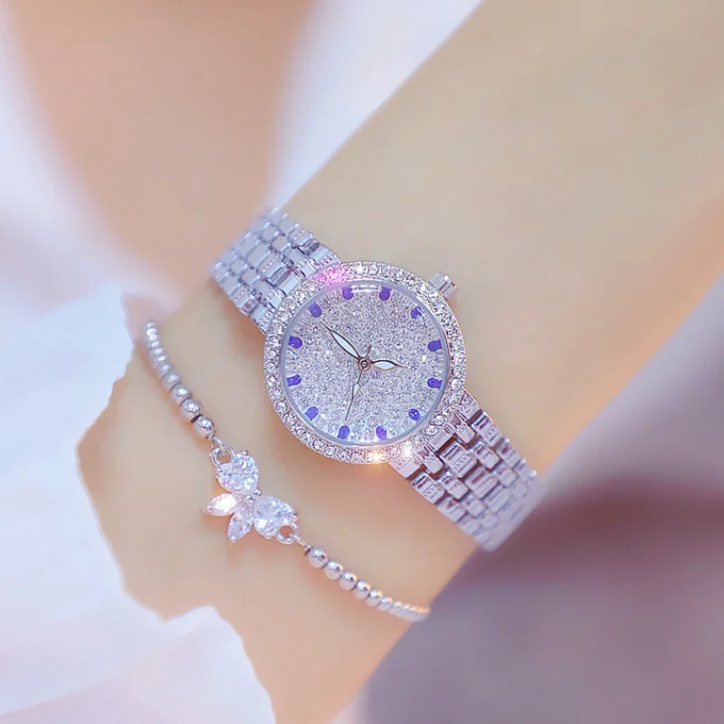 Модные женские часы BS с Голубой бриллиантовой Шкалой Высокого Качества, Полная Бриллиантовая Эра