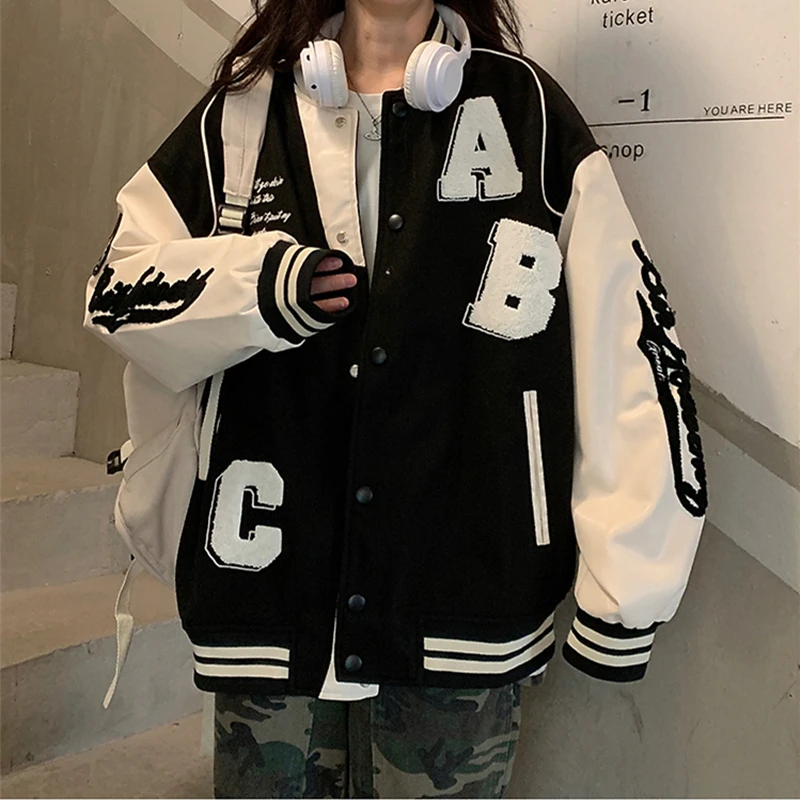 Мешковатая женская куртка из американского бейсбольного трикотажа, модная вышитая пара 2023, Корейское модное весеннее пальто для мужчин