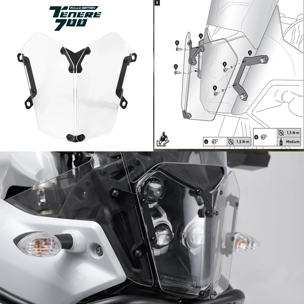 Для Yamaha Tenere 700 Решетка радиатора, защита фар, защитная крышка для линз, подходит для Tenere700 2019-2022, акриловые аксессуары для мотоциклов