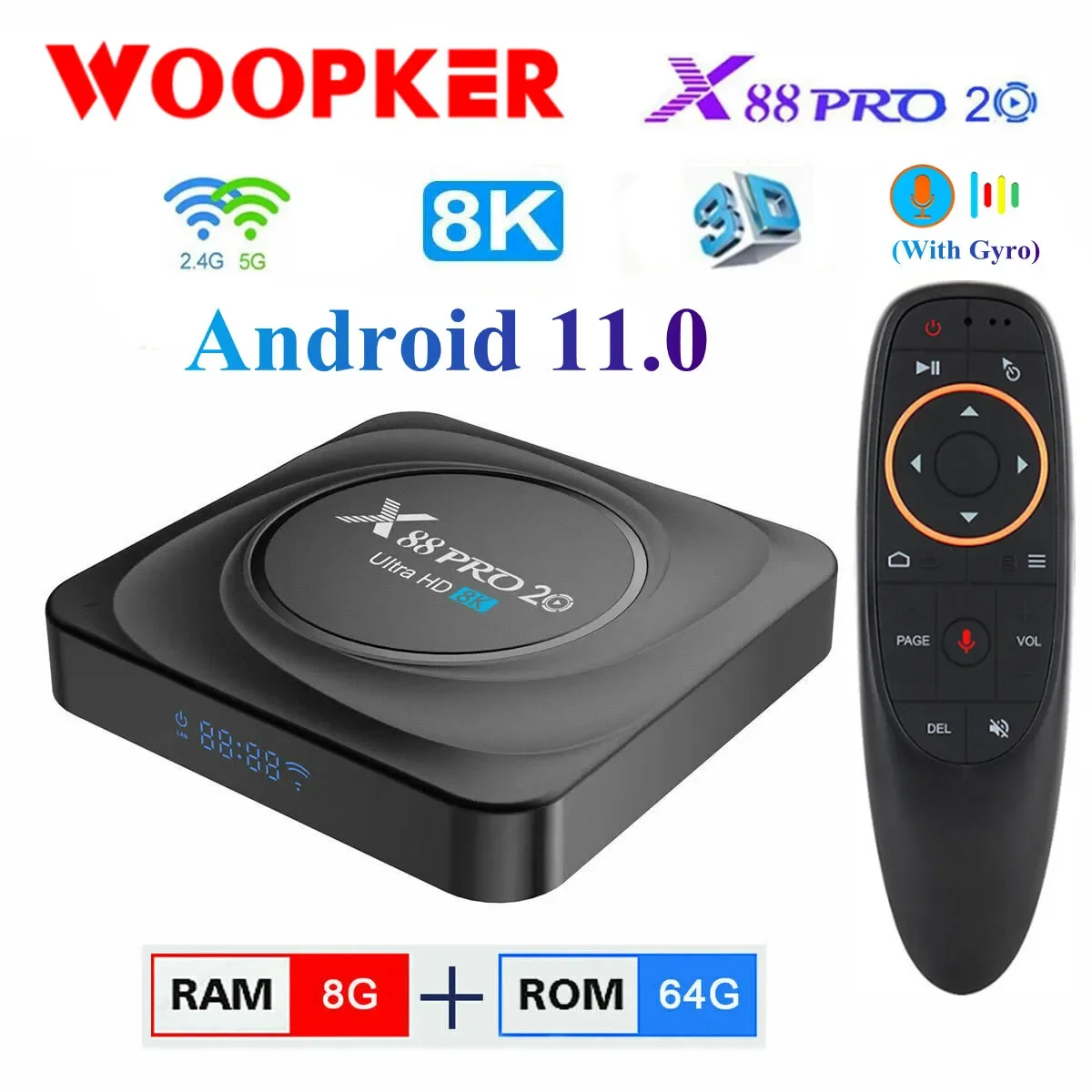 Pro 20 TV Box Android 11 Rockchip RK3566 8 ГБ ОЗУ 128 ГБ ПЗУ Smart TV Box 8K 2,4 G 5,8 G WIFI Google Voice Control телеприставка