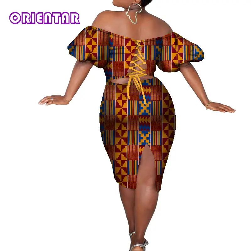 Африканские платья для женщин с африканским принтом, вырезом лодочкой, Сексуальное клубное бандажное платье, Макси-платье в Анкаре, одежда Bazin Riche WY8305