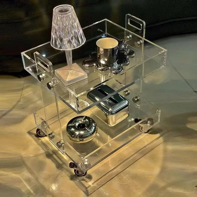 Акриловый Прозрачный Угловой столик, 2-слойная Тележка для хранения, Полка, Прикроватный диван, Передвижное бесшумное Универсальное колесо, Простые закуски Ins