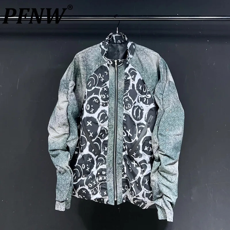 PFNW/ весенне-осенние новые мужские Повседневные Куртки с принтом, Топ, спортивный костюм, Ветровка в стиле пэчворк, красивые модные уличные пальто