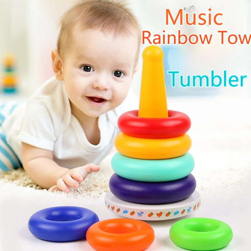 Детская Радужная башня, игрушечная Складная башня, Детские развивающие игрушки, Детские красочные складные кольца для раннего обучения 0-3
