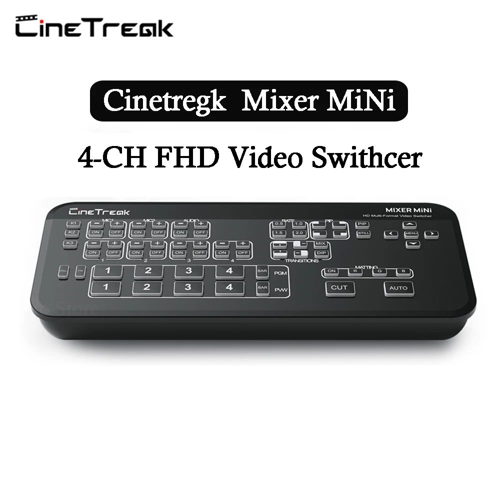 Cinetreak Mixer Мини-видеомикшер FHD Swithcer, 4-канальный HDMI-совместимый Динамический стрессовый коммутатор с несколькими режимами просмотра и записи для Vmix OBS