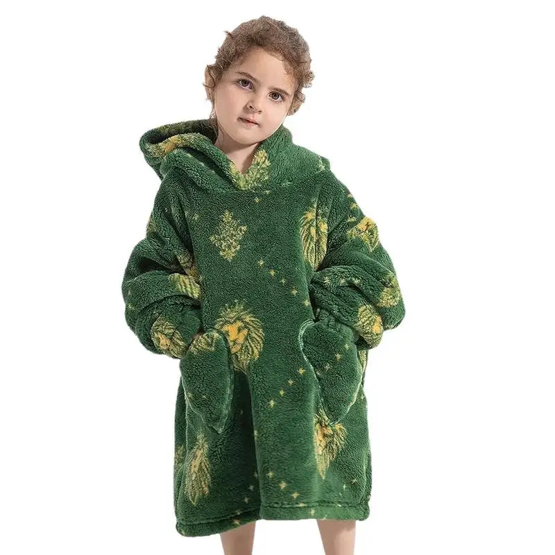 Детское одеяло с капюшоном, Носимое Пушистое одеяло большого размера, Толстовка с капюшоном для детей с карманом, Удобное Детское одеяло с капюшоном для сохранения тепла