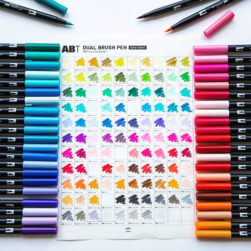 Professionl 1 шт., TOMBOW AB-T, Япония, 96 Цветов, художественная кисть, ручка с двойными головками, акварельный маркер, ручка для рисования, Канцелярские принадлежности для рисования