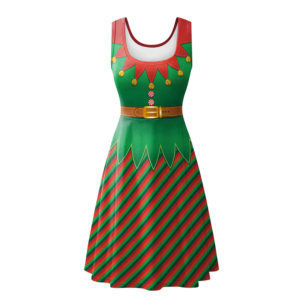2023 Рождественское платье с колокольчиками в Европе и Соединенных Штатах, женское платье большого размера, Рождественская юбка с цифровым принтом, миди без рукавов, sk