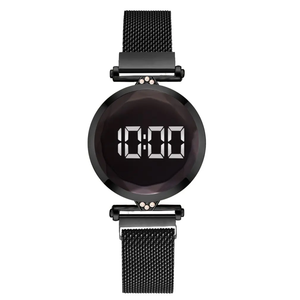 Практичные Роскошные светодиодные Женские часы с магнитным браслетом, цифровые часы для платья, кварцевые наручные часы, женские часы