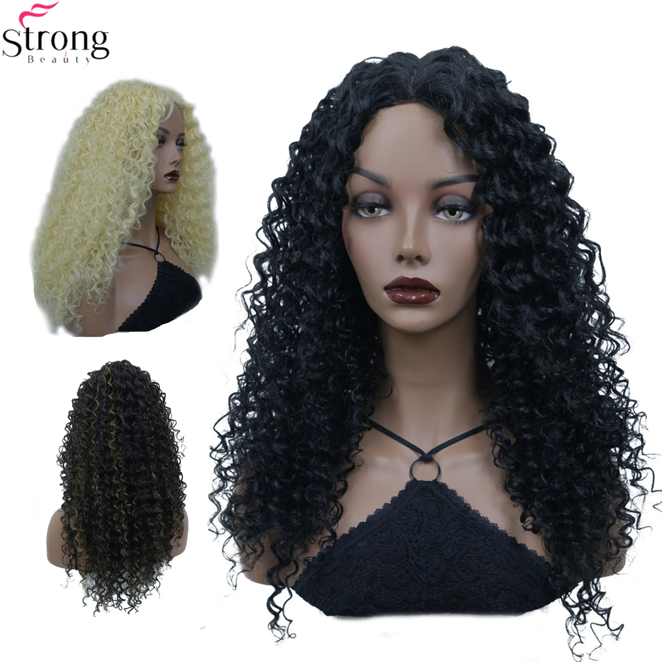 StrongBeauty Синтетический Кружевной Парик С Длинными Кудрявыми Волосами, Светлые/черные Парики Для женщин