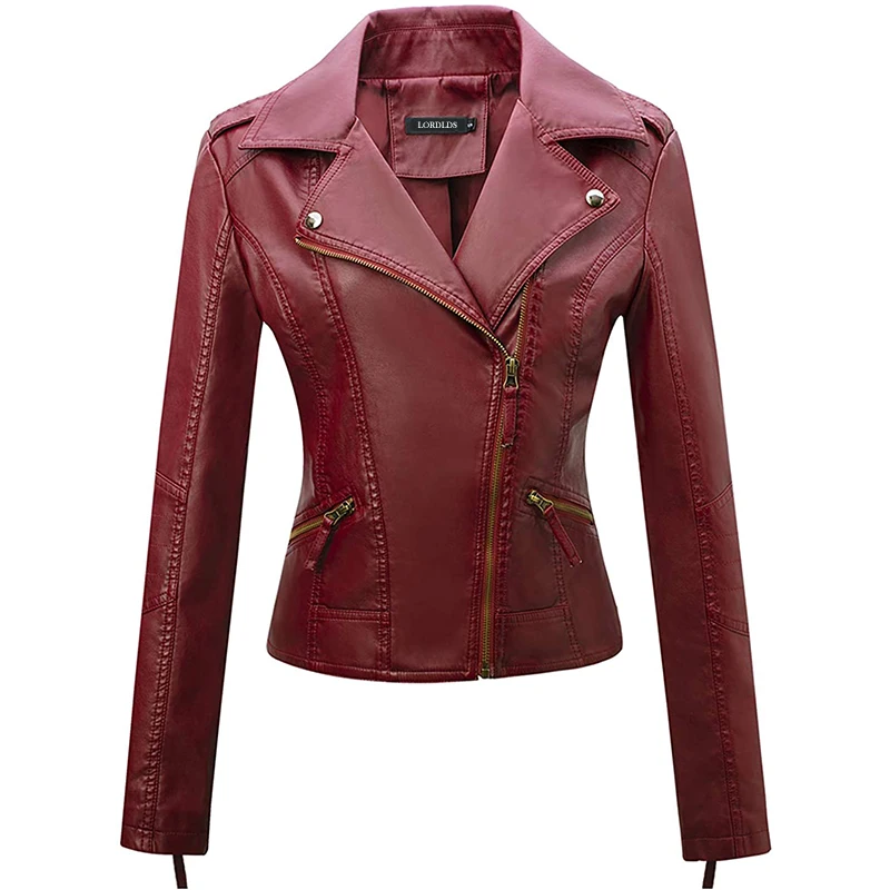 Кожаная куртка LORDLDS, женская Красная демисезонная байкерская короткая куртка из искусственной кожи, приталенная осенняя модная верхняя одежда на молнии