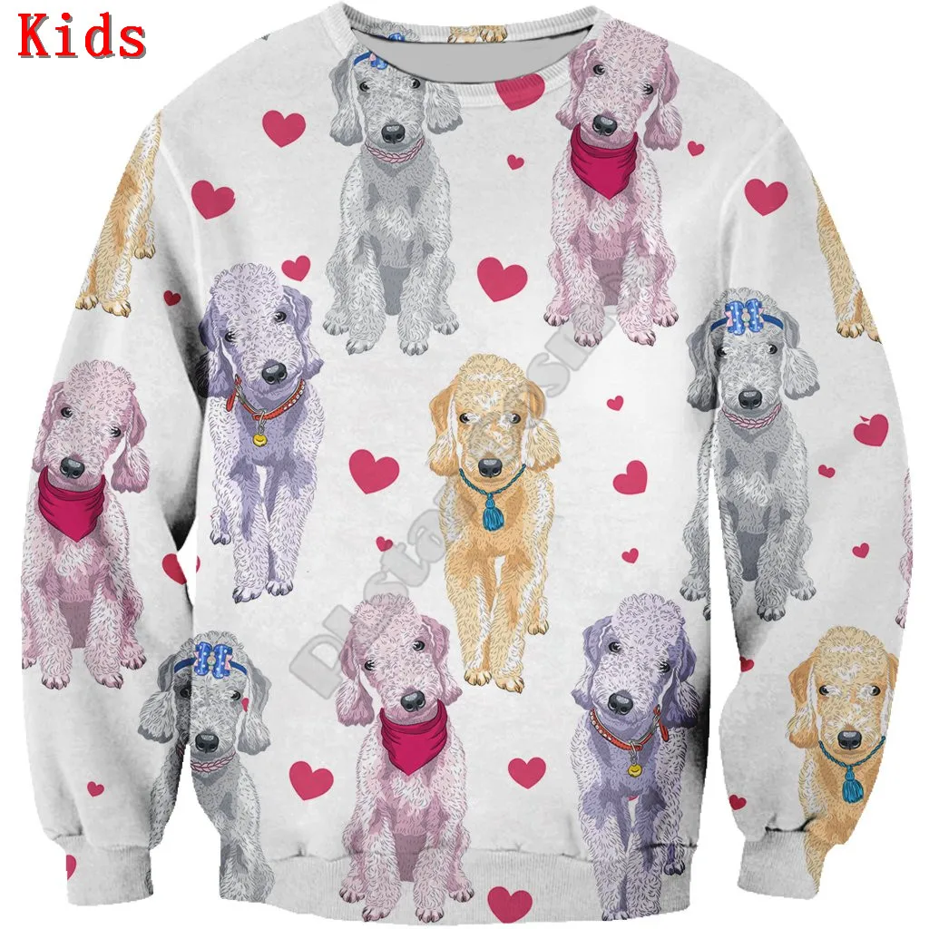 Милые толстовки с 3D принтом Бедлингтон-терьера, Пуловер для мальчиков и девочек, Рубашки с длинными рукавами, Детская толстовка с забавными животными