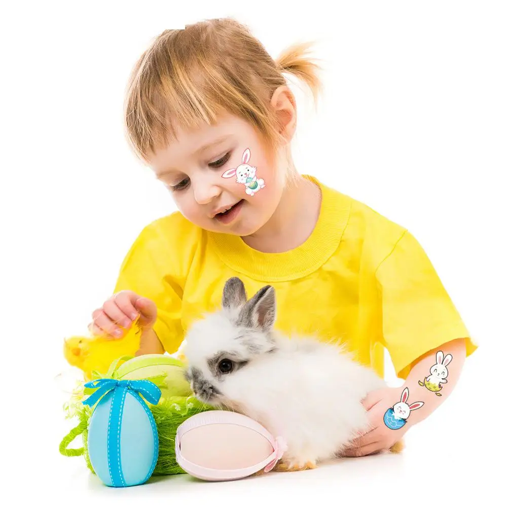 24 шт. Милые Пасхальные светящиеся тату-наклейки Kawaii Rabbit Eggs Временные светящиеся наклейки Для Рук И Лица Мультяшные тату-наклейки