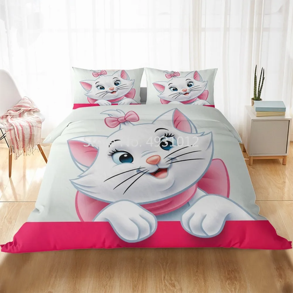 Комплекты Постельного белья Disney Lovely Marie Cat с героями мультфильмов, размер Queen Twin, Пододеяльник для девочек с наволочкой, одеяло, Комплект постельного белья