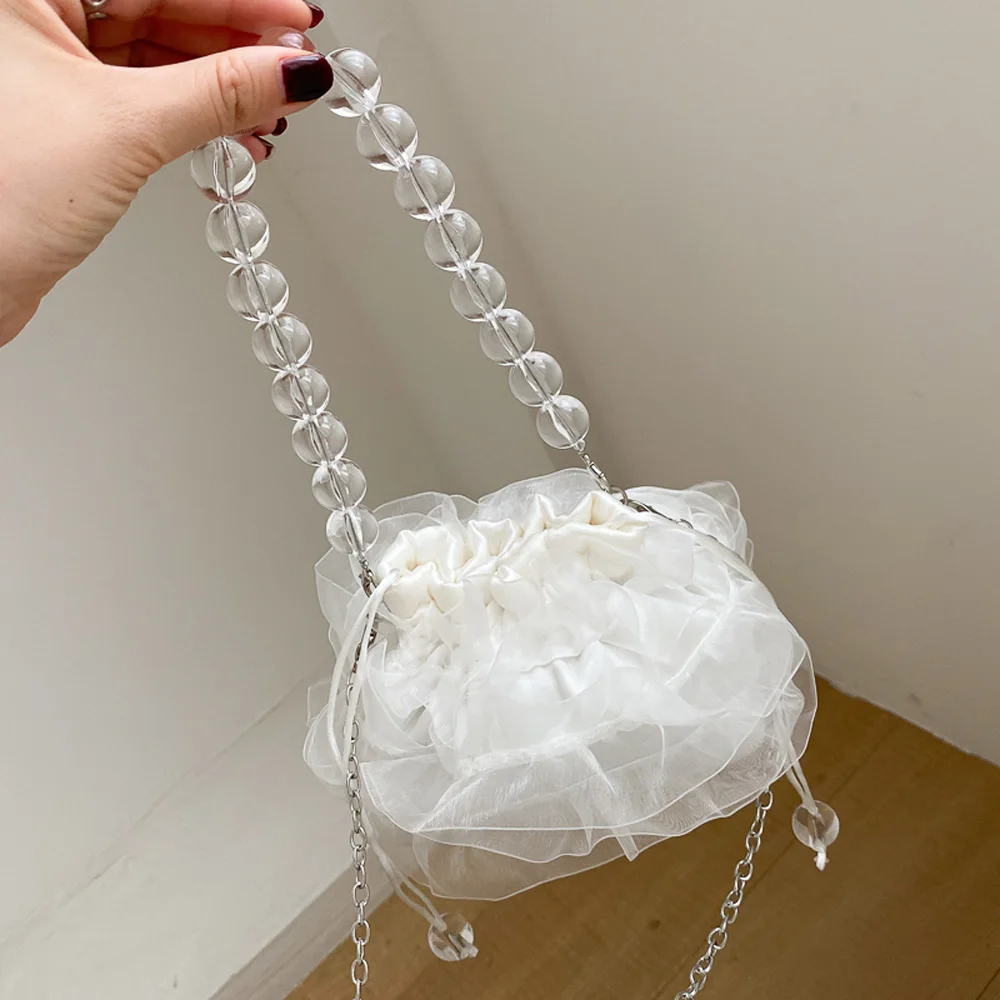 HTB-15 мини размер, кружевной материал, белый цвет, жемчуг, портативная сумка на ремне и сумка-мессенджер с цепочкой, сумка на одно плечо
