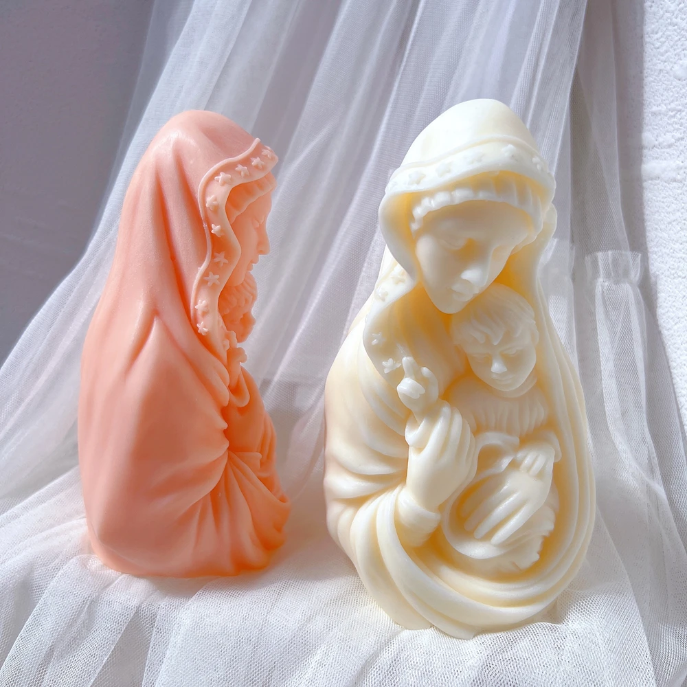 Скульптура Пресвятой Девы Марии с Младенцем Иисусом, форма для свечи, Статуя Мадонны с младенцем, силиконовая форма для Католического искусства