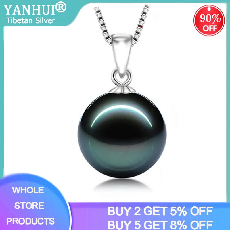 YANHUI Натуральное ожерелье из пресноводного черного жемчуга, модное серебряное ожерелье в стиле бохо, ювелирные изделия DN007
