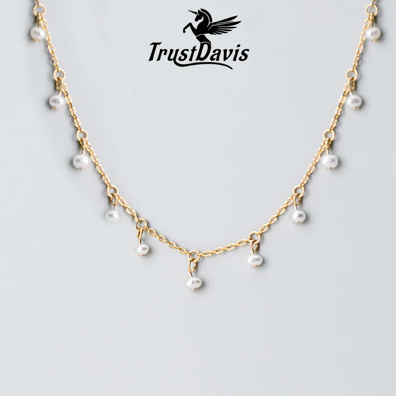 Trustdavis, подлинное серебро 925 пробы, Минималистичное Элегантное Жемчужное ожерелье с короткими ключицами для женщин, Свадебный ювелирный подарок DA1221