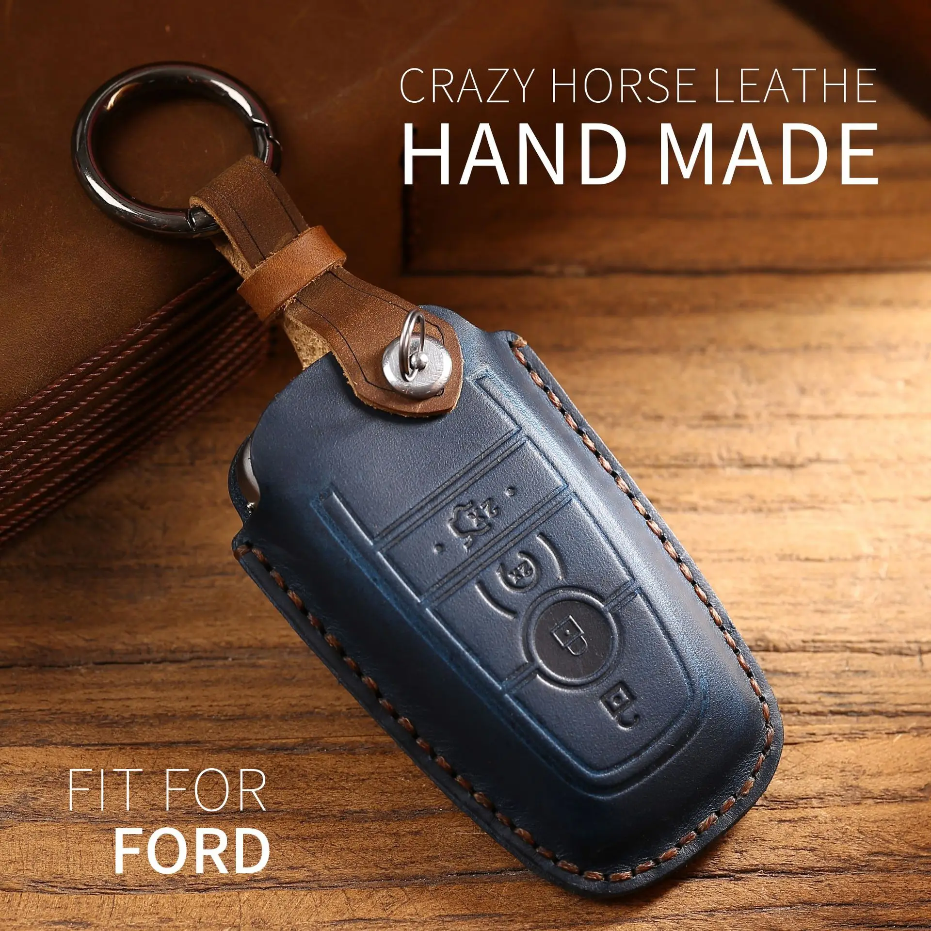 Кожаный Чехол для ключей от автомобиля Crazy Horse для Ford Mustang 2018 EcoSport с дистанционным управлением, чехол для ключей, Брелок для ключей, Автоаксессуары