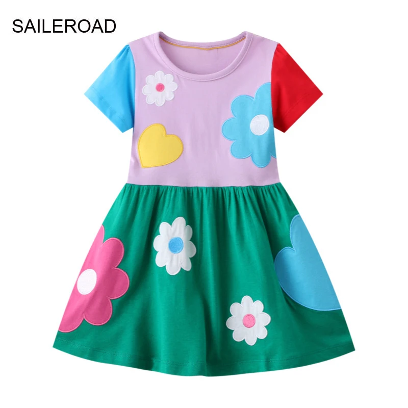 SAILEROAD/ Летние Хлопковые Платья Принцессы для маленьких девочек от 2 до 7 лет с Короткими рукавами и цветами, Детская Юбка для девочек, Модная Одежда