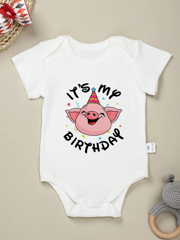 День Рождения с принтом Кавайной свиньи, Ropa De Bebe Niña, Модная летняя дышащая одежда для новорожденных девочек, повседневные боди