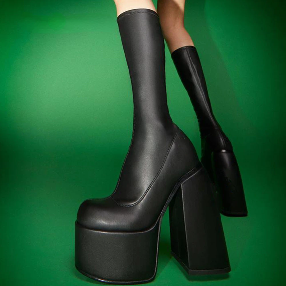 Новые пикантные женские сапоги выше колена на толстой подошве, Удобные и Элегантные Сапоги выше колена на толстом каблуке, Обувь на платформе