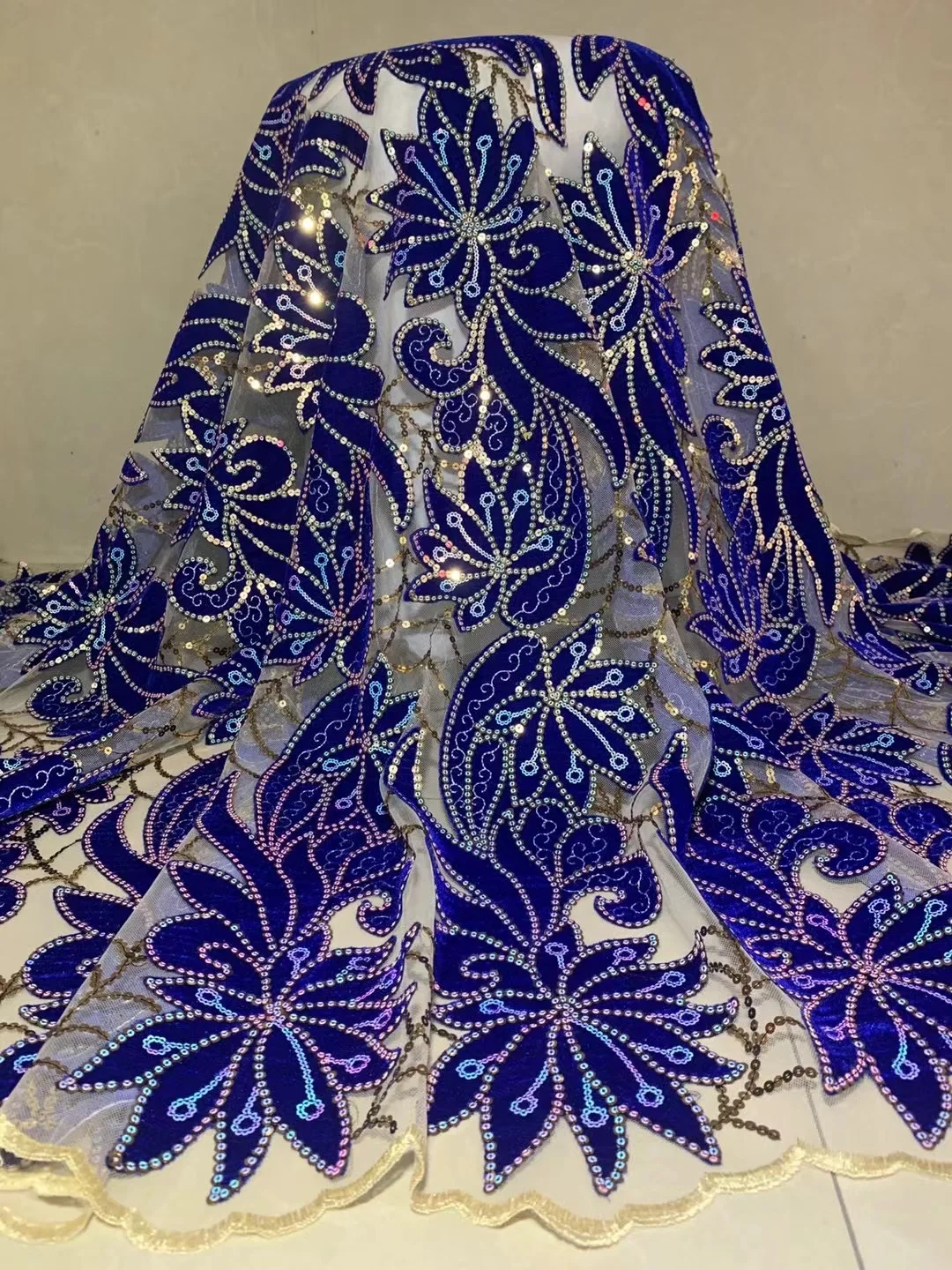Королевская Синяя Бархатная Кружевная ткань С Вышивкой, Нигерийская Кружевная ткань 2021, Высококачественное Кружевное Свадебное платье, Африканская Кружевная ткань С Пайетками
