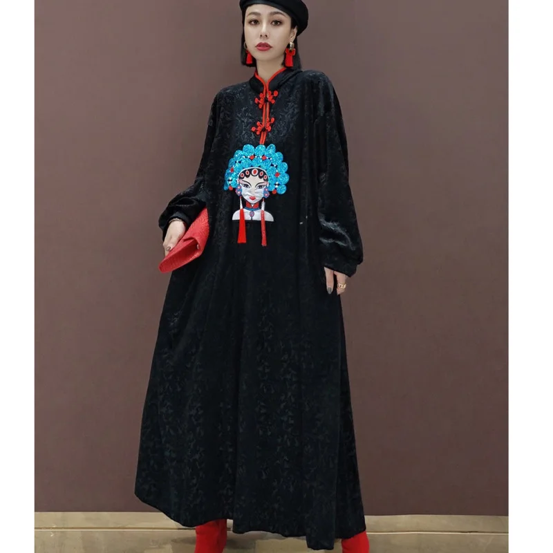 2023 Весна осень, платье в китайском стиле с воротником-стойкой