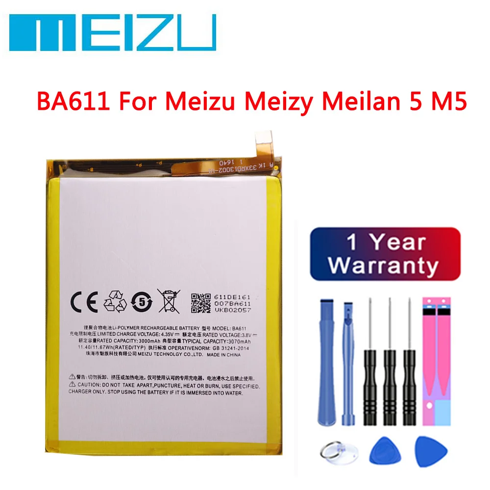 Meizu 100% Оригинальный Аккумулятор 3070 мАч BA611 Для телефона Meizu M5 Meizy Meilan 5 Последнего производства, Высококачественный Аккумулятор + Бесплатные инструменты