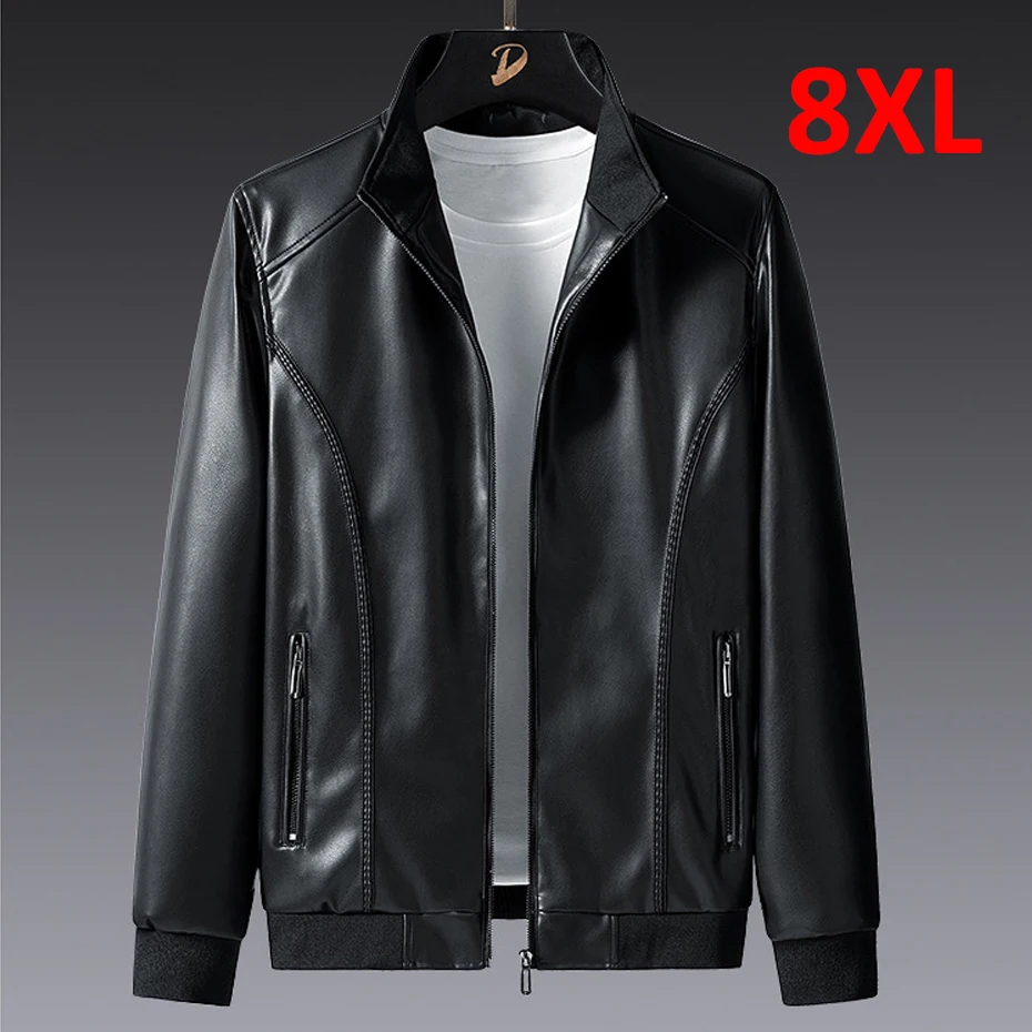 Большие размеры 7XL 8XL, искусственная куртка, Мужское Кожаное пальто, Куртка-Карго, Повседневное мотоциклетное байкерское пальто, однотонные Кожаные куртки, Мужские Большие Размеры