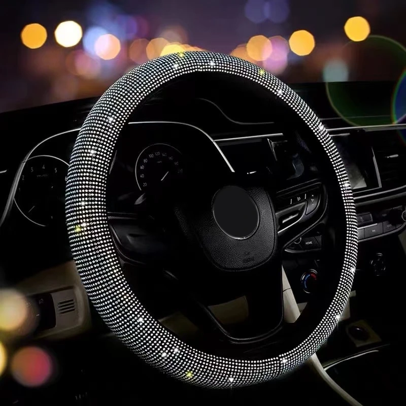 Крышка рулевого колеса автомобиля с кристалалми и бриллиантами, сверкающая автоматическая защита, украшение автомобиля из углеродного волокна