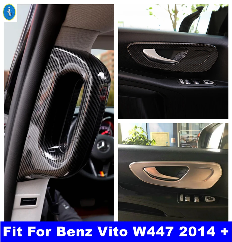 Передняя стойка B/Дверная ручка, накладка на панель чаши, подходит для Benz Vito W447 2014-2022 Аксессуары из углеродного волокна, ремонт интерьера