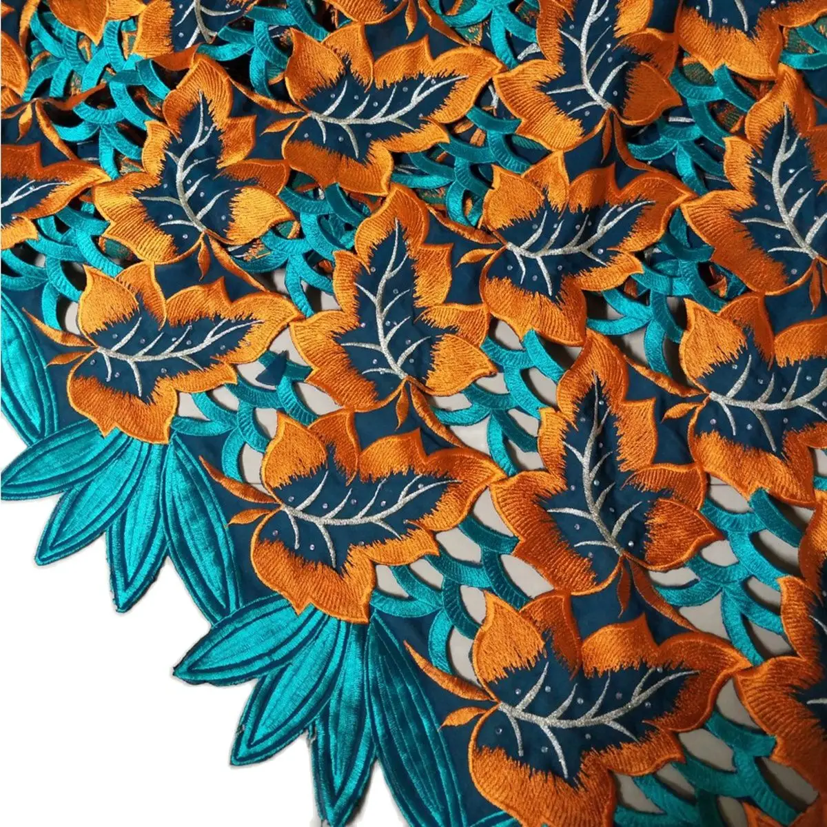 5 ярдов оранжевой высококачественной африканской свадебной кружевной ткани, Новый дизайн, высококачественная ручная вышивка, швейцарская вуаль, ткань -N88144B