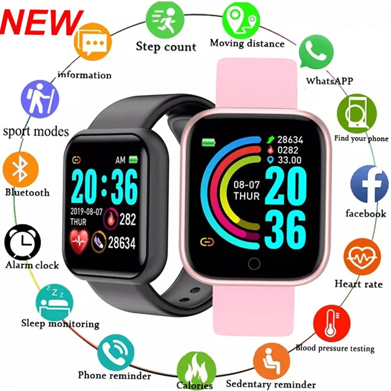 Y68 Смарт-часы Мужские женские Смарт-спортивные часы для мониторинга артериального давления и сердечного ритма D20 Смарт-браслеты для Xiaomi ios pk D18