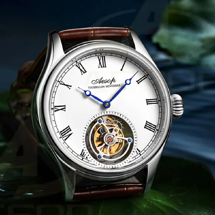 Мужские Часы-скелет с турбийоном AESOP, роскошные механические Водонепроницаемые наручные часы с ручным заводом, мужские часы-хронограф